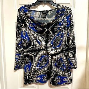Jules & Leopold Cowl Neck 3/4 Sleeves Paisley Top Size S/P